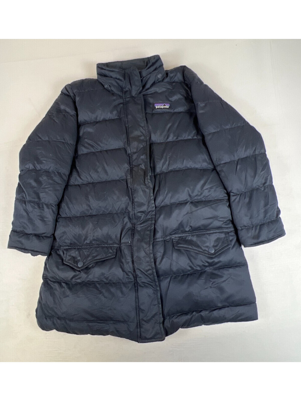 Patagonia Kids Unisex S 7-8 Black Quilted Down Puffer Jacket Full Zip Coat